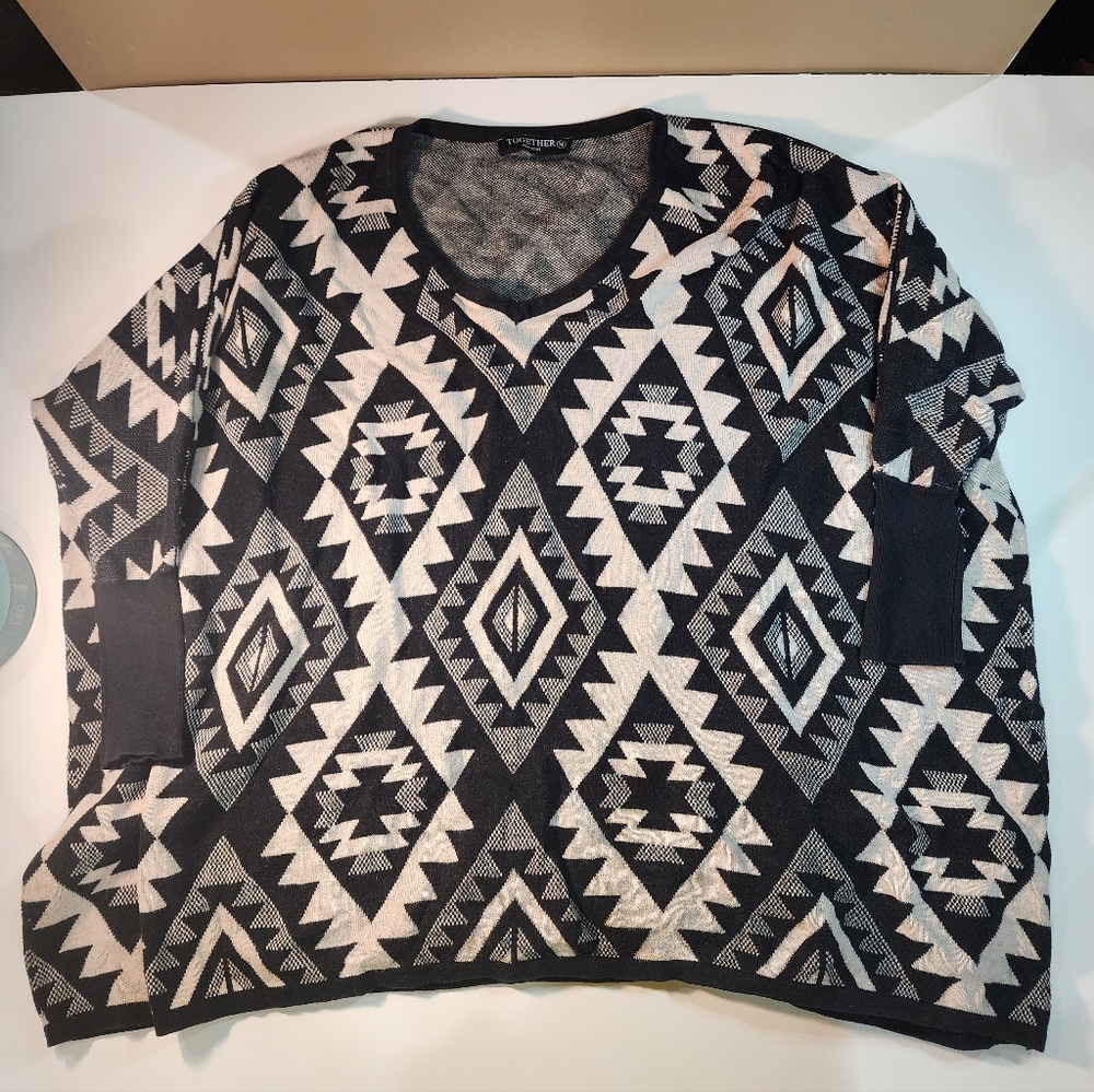 Together Apparal Women's Balck and White Aztec Oversized Sweater Size M